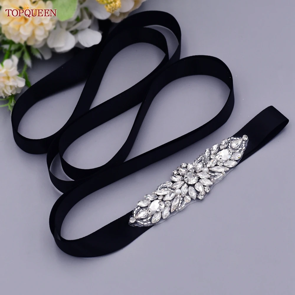 

TOPQUEEN S337 Wedding Belt With Rhinestone Ribbon Fashion Formal Dress Evening Gown Sash Bridal Accessories Stones Appliques