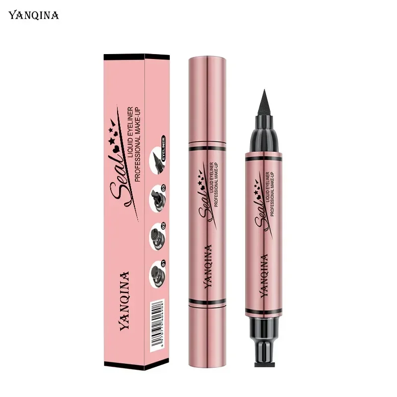 YANQINA ใหม่ Double HEAD Seal อายไลเนอร์กันน้ําด่วนแห้งแฟชั่น 2 in 1 Liquid Stamp อายไลเนอร์ชุดยาวนาน Professional แต่งหน้า