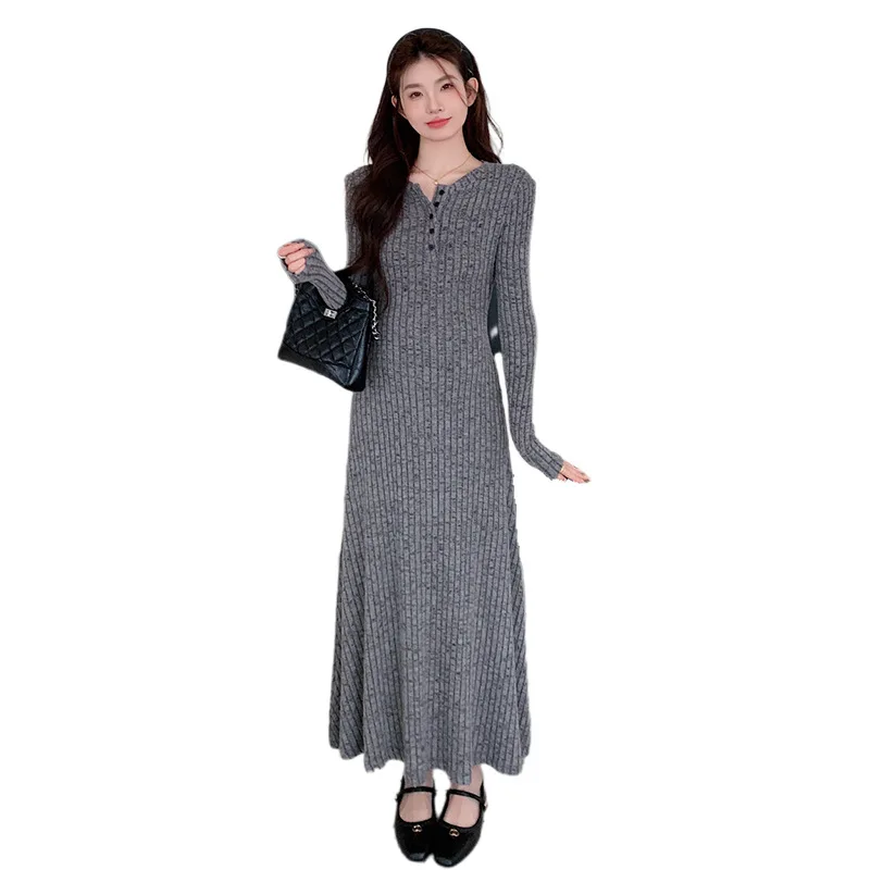 Платье для беременных, осеннее эластичное трикотажное платье трапециевидной формы в рубчик, привлекательное платье для беременных с длинными рукавами, модное