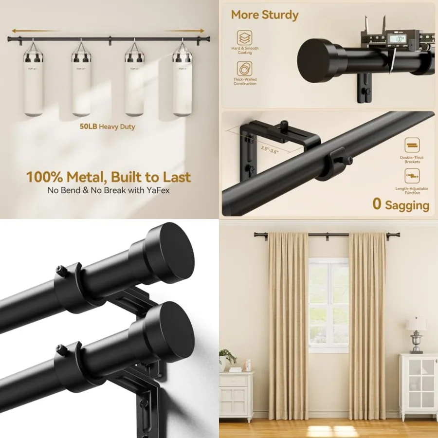 

Curtain Rods 2 Pack 32-84 Inch, Heavy Duty 1 Inch Curtain Rod, Long Adjustable Window Treatment Rods, Modern Design, Easy Insta
