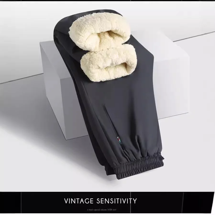 

Thiened Fce Lined Sports Men's Casual Pants Winter Windproof Waterproof Straight Leg Loose Fit Polyester Fiber Casual Tr...