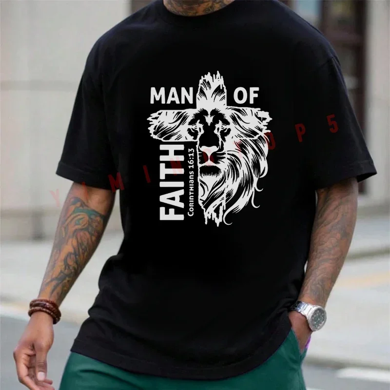 

Lion Of Judah Christian God Jesus Cross People Of Faith Motorcycle Cotton Tshirt Funny Men Summer Short-Sleeve Top Tees