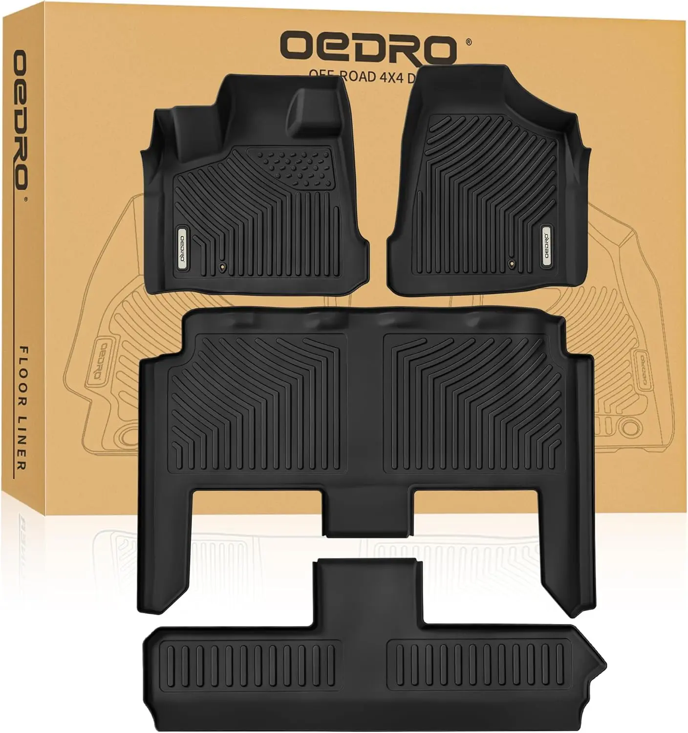

All-Weather Floor Mats for 2008-2020 Dodge Grand Caravan/Chrysler Town & Country, Full Set TPE Liners Black