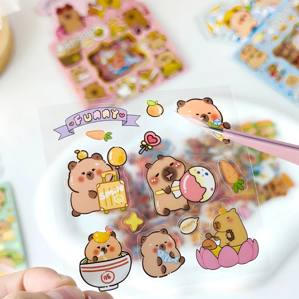 

5pcs Cartoon Animal Capybara PET Stickers Cute Decoration Decals DIY Stationery Phone Luggage Car Waterproof Sticker Fun for Toy
