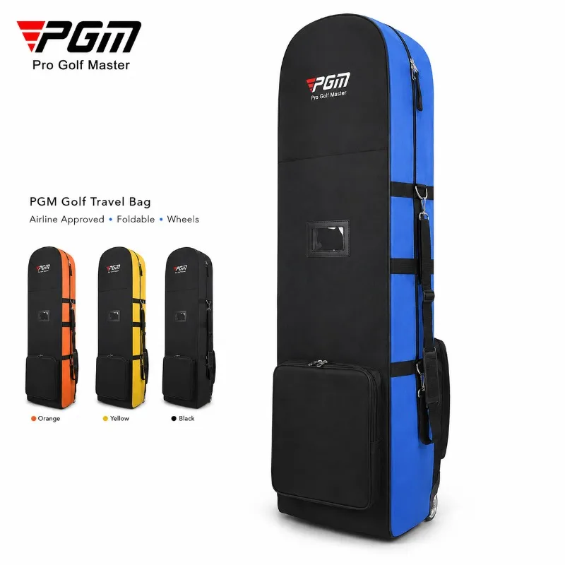 PGM Golf Travel Bag with Wheels Airline Approved 600D Nylon Foldable Golf Club Flight Bag Anti-Collision Travel Case