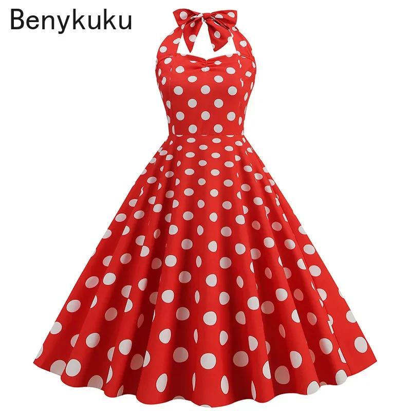 Red Polka Dot Rockabilly 1950s 60s Pin Up Vintage Dress Hepburn Robe Sexy Halter abiti da festa per le donne 2024 vestiti estivi