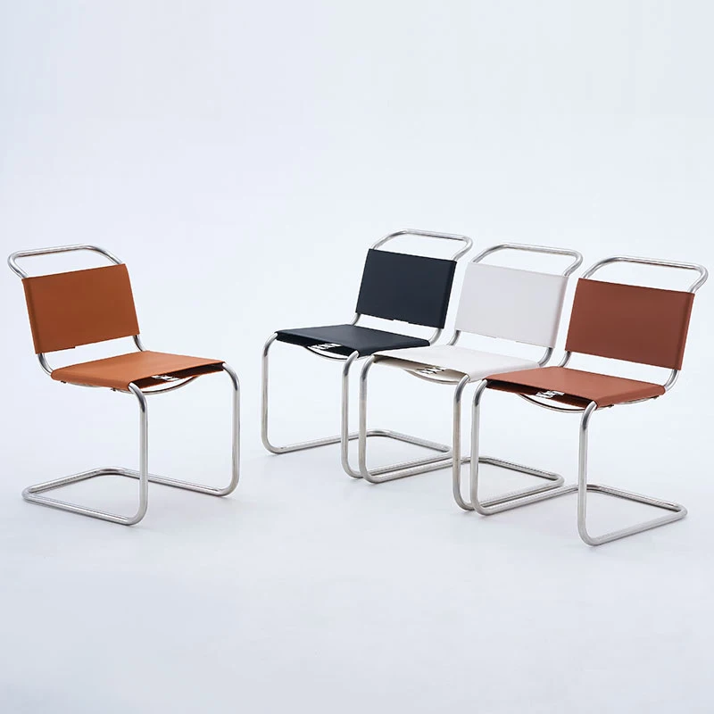 Simple dining chair stainless steel armless living room dining room casual metal office leather chair