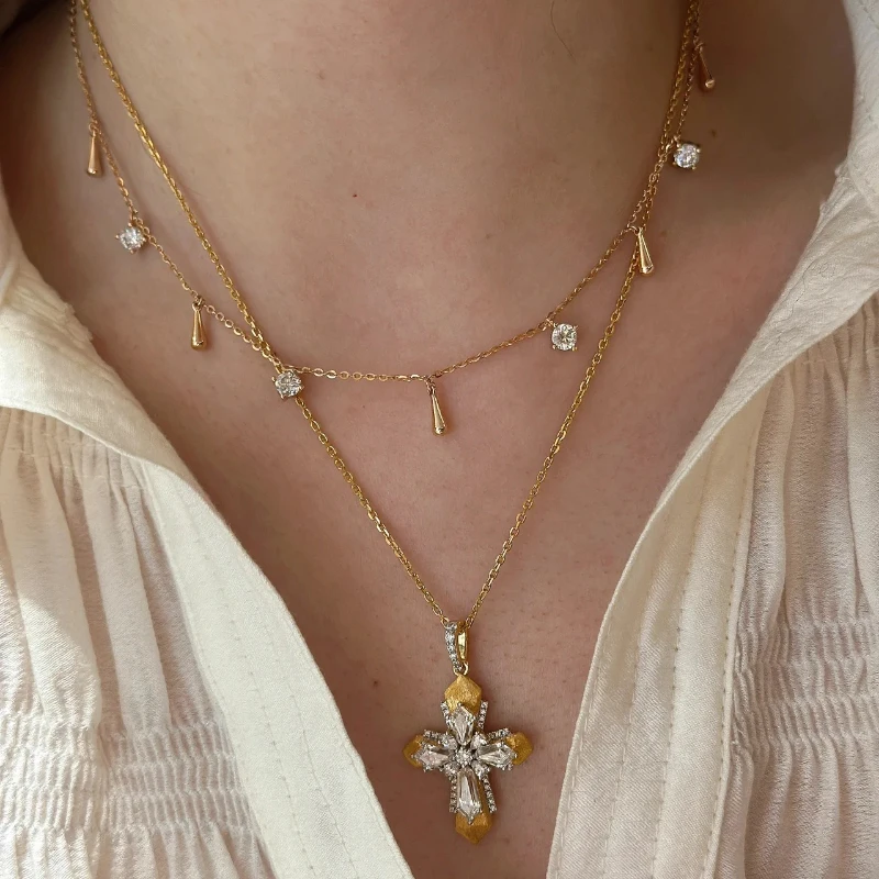 Kreuz Zwei Farbe Anhänger Rupert's Tears Gestapelt Halsketten Frauen Licht Luxus Mode Halskette Extrem Edlen Schmuck – Detail 1