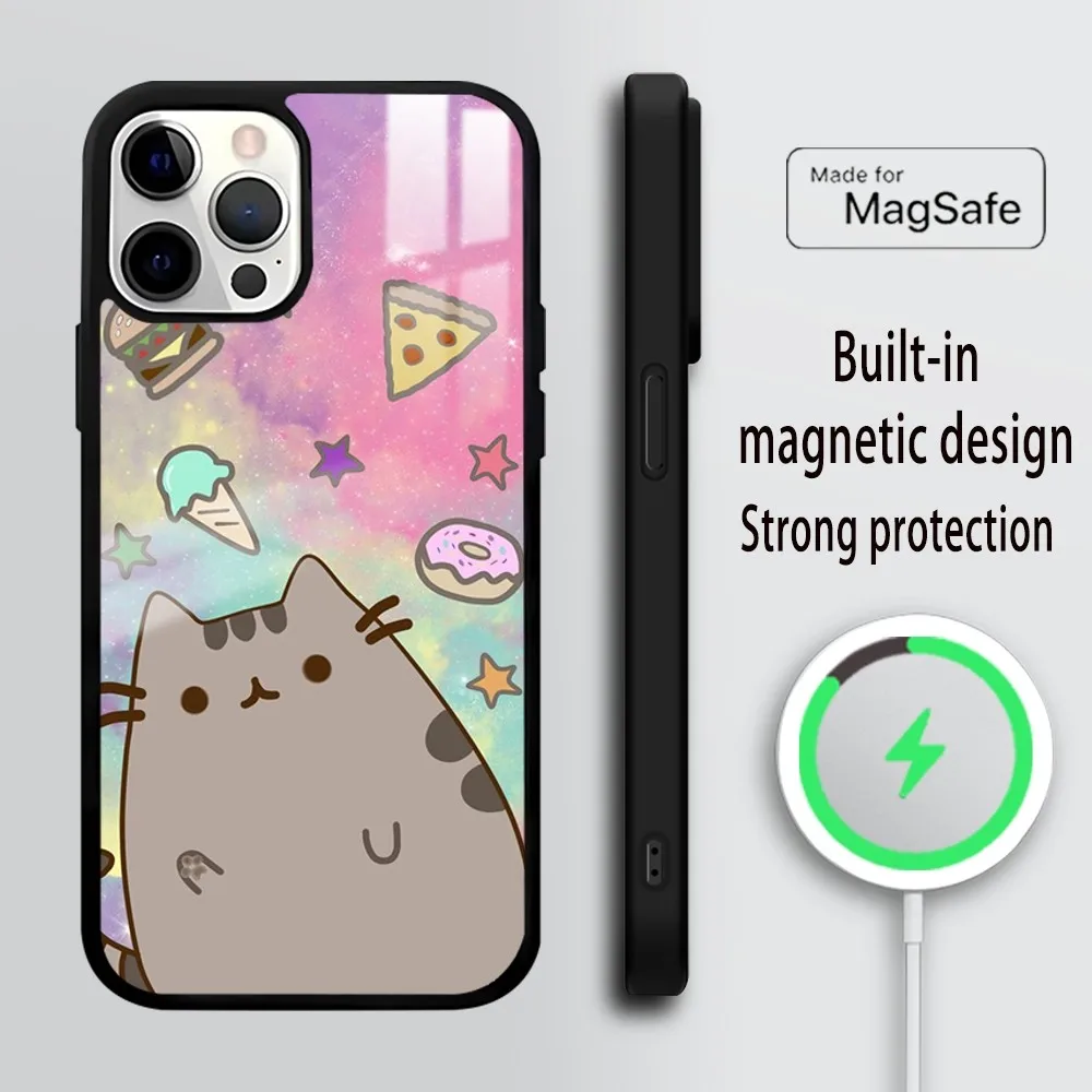 Cartoon P-Pusheens Cute Cat IMD Phone Case For iPhone 16 15 14 13 12 11 PRO MAX PLUS Mini Magnetic wireless mirror phone case