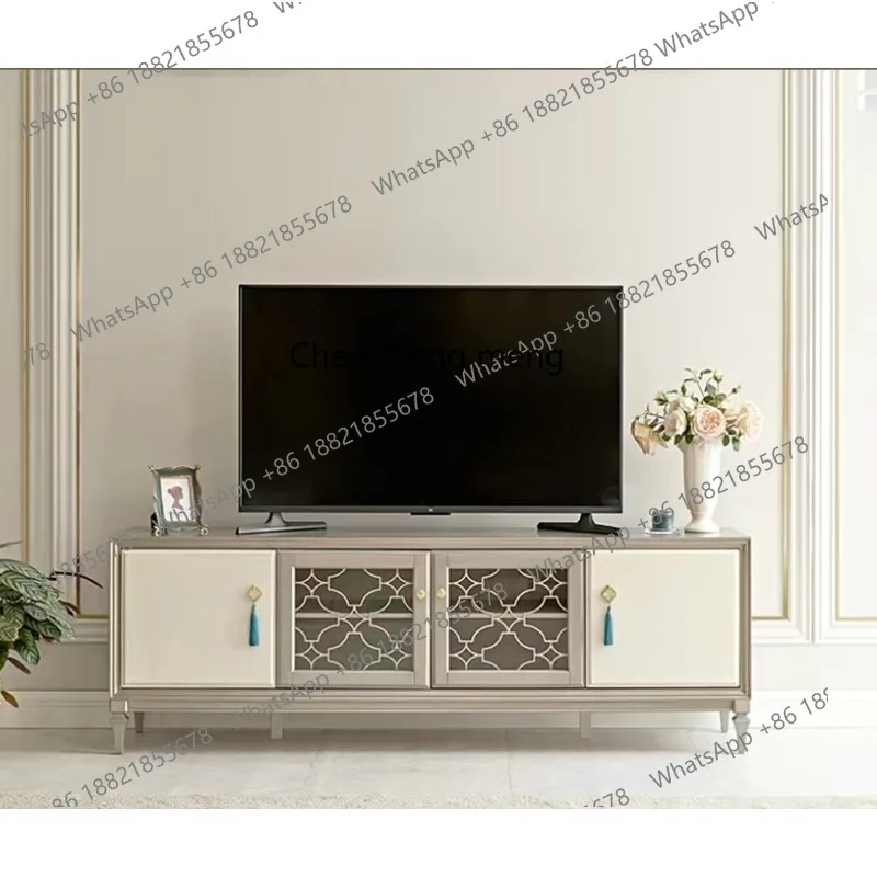 

American light luxury TV cabinet champagne small apartment coffee table combination living room storage floor cabinet