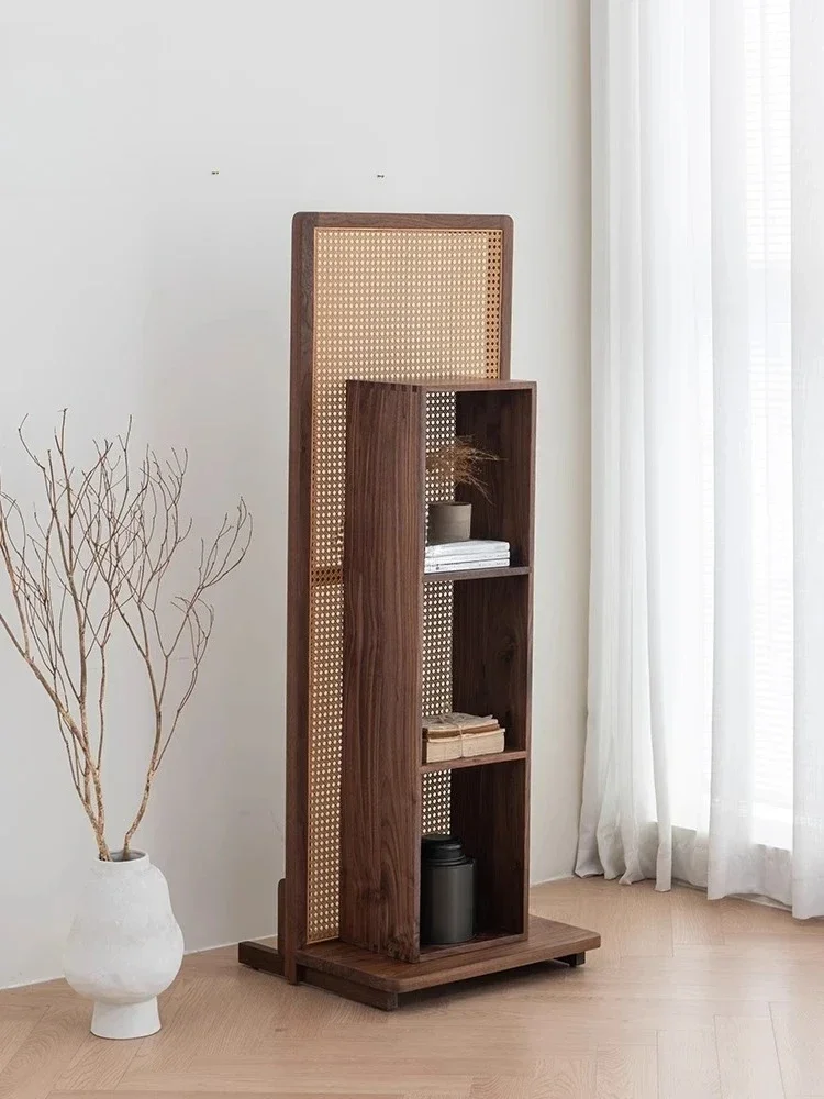 Screen bookshelf black walnut solid wood tea room small shelf tea tea set storage shelf bookcase