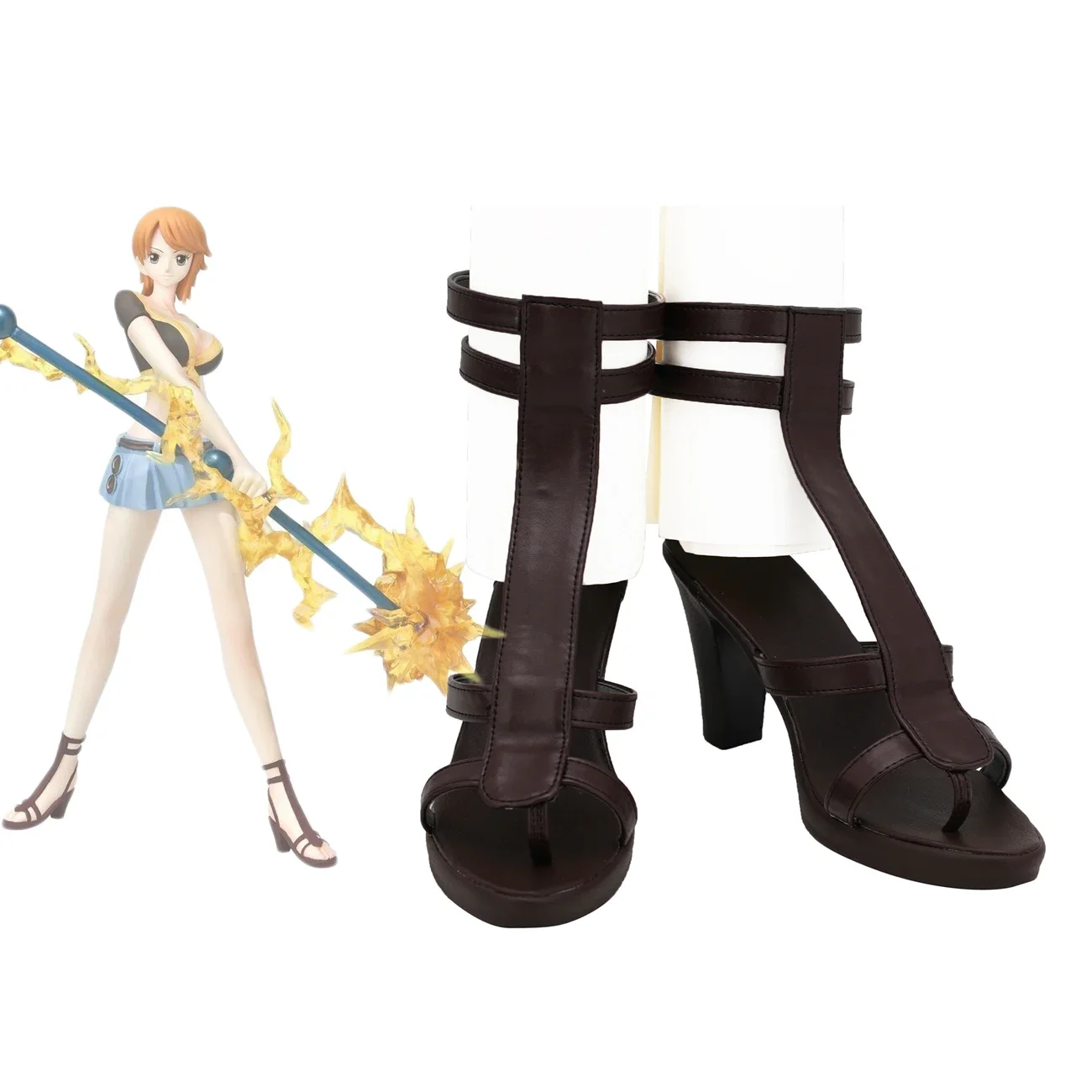 

Nami Cosplay Sandals Brown High Heel Shoes Custom Made for Unisex