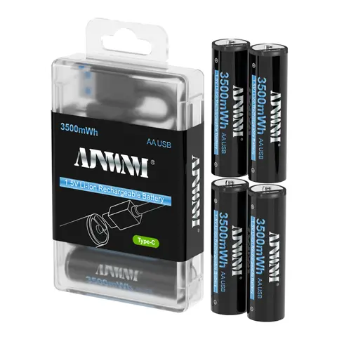 AJNWNM AA 충전식 배터리, AA 3500mWh, 1.5V, AA 리튬 이온 배터리 4 개, 1200mWh, AAA 배터리, 1.5V, AAA 배터리 4 개