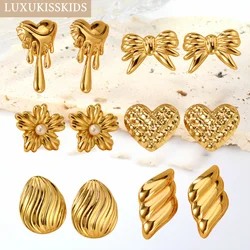 LUXUKISSKIDS Vintage Round Geometric Earrings Stud 18K Plated Flower Heart Large Piercing for Women Statement Fashion Jewelry