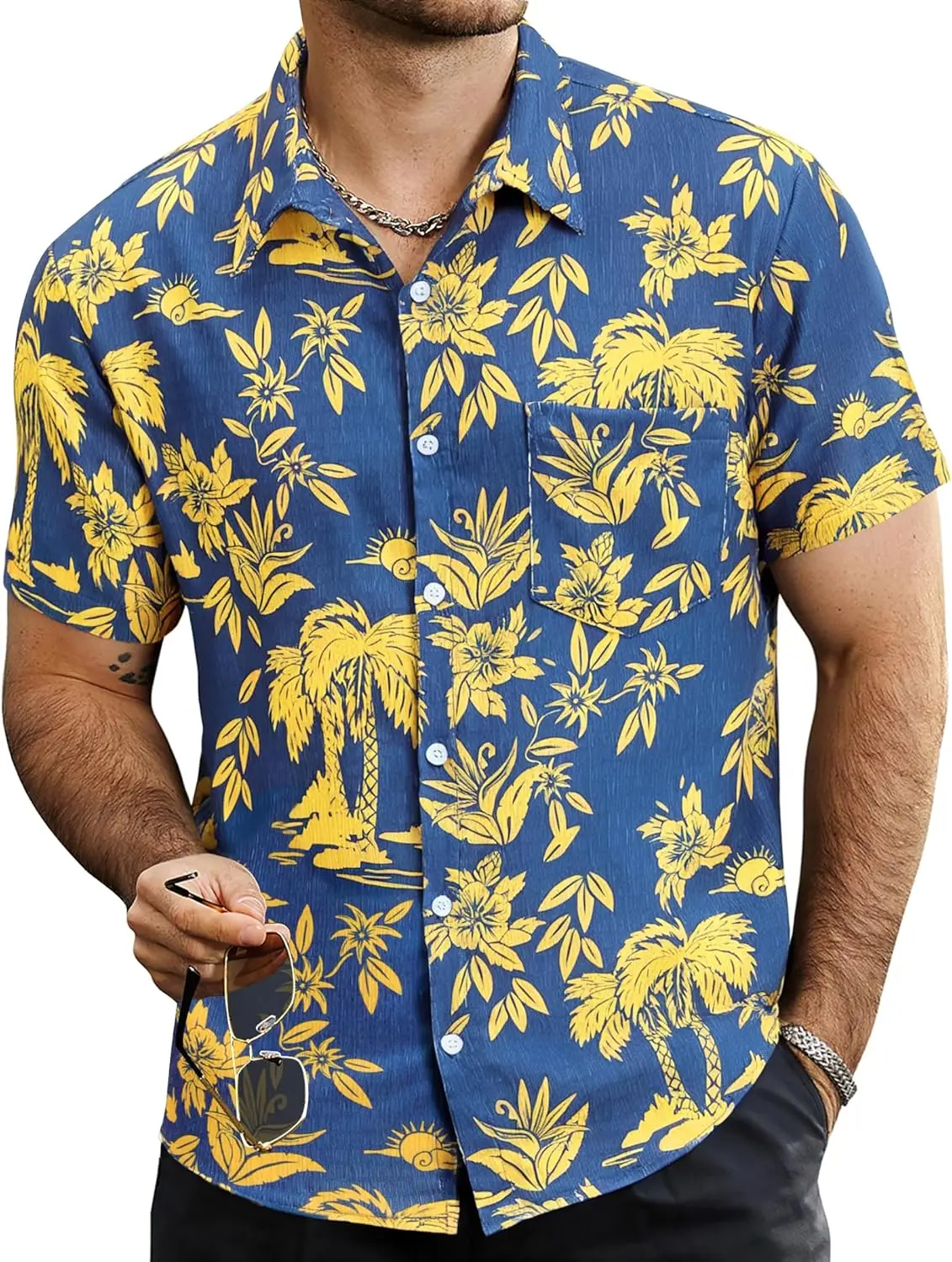 2026 Men's Summer Cool Short Sleeve Lapel Pocket Shirt Fully Printed Natural Pattern Linen Shirt Large Size Beach Clothes 5XL