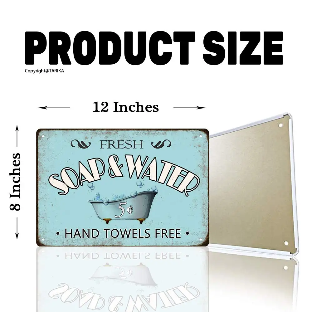 Fresh Soap & Water Hand Towels Free Vintage Bathroom Decor Iron Poster Painting Tin Sign Vintage Wall Decor for Cafe Bar Pub