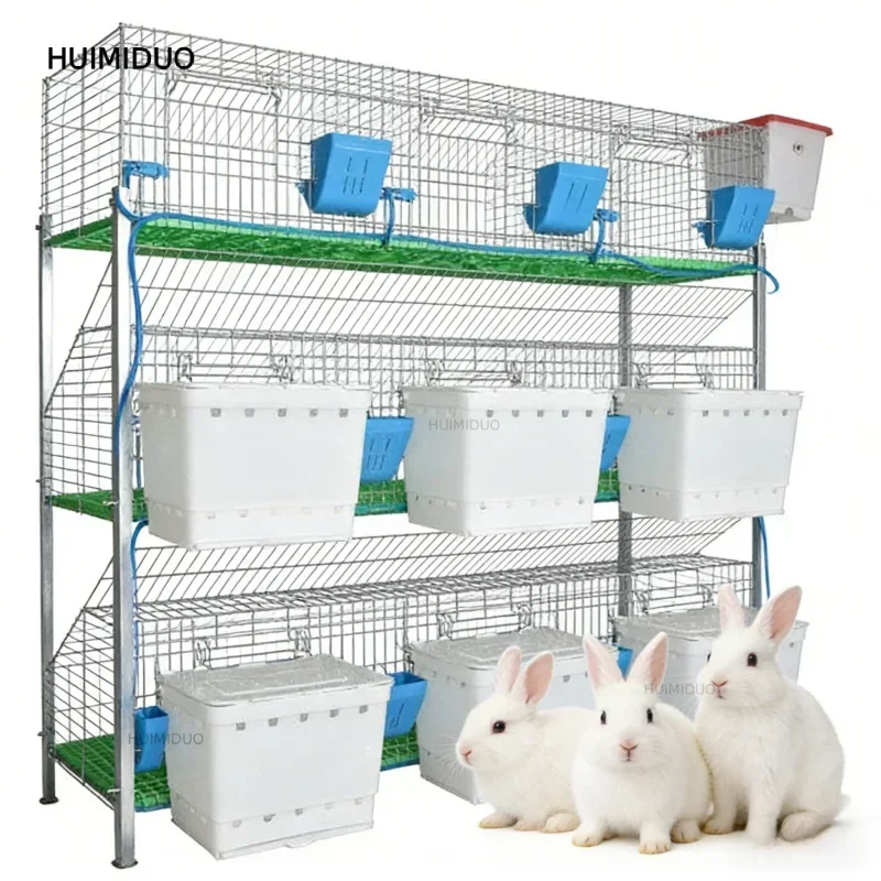 Commercial 3-Tier Rabbit Breeding Cages With Nest Boxes & Automatic Watering, Galvanized Metal Rabbit Hutch For Farm Rearing