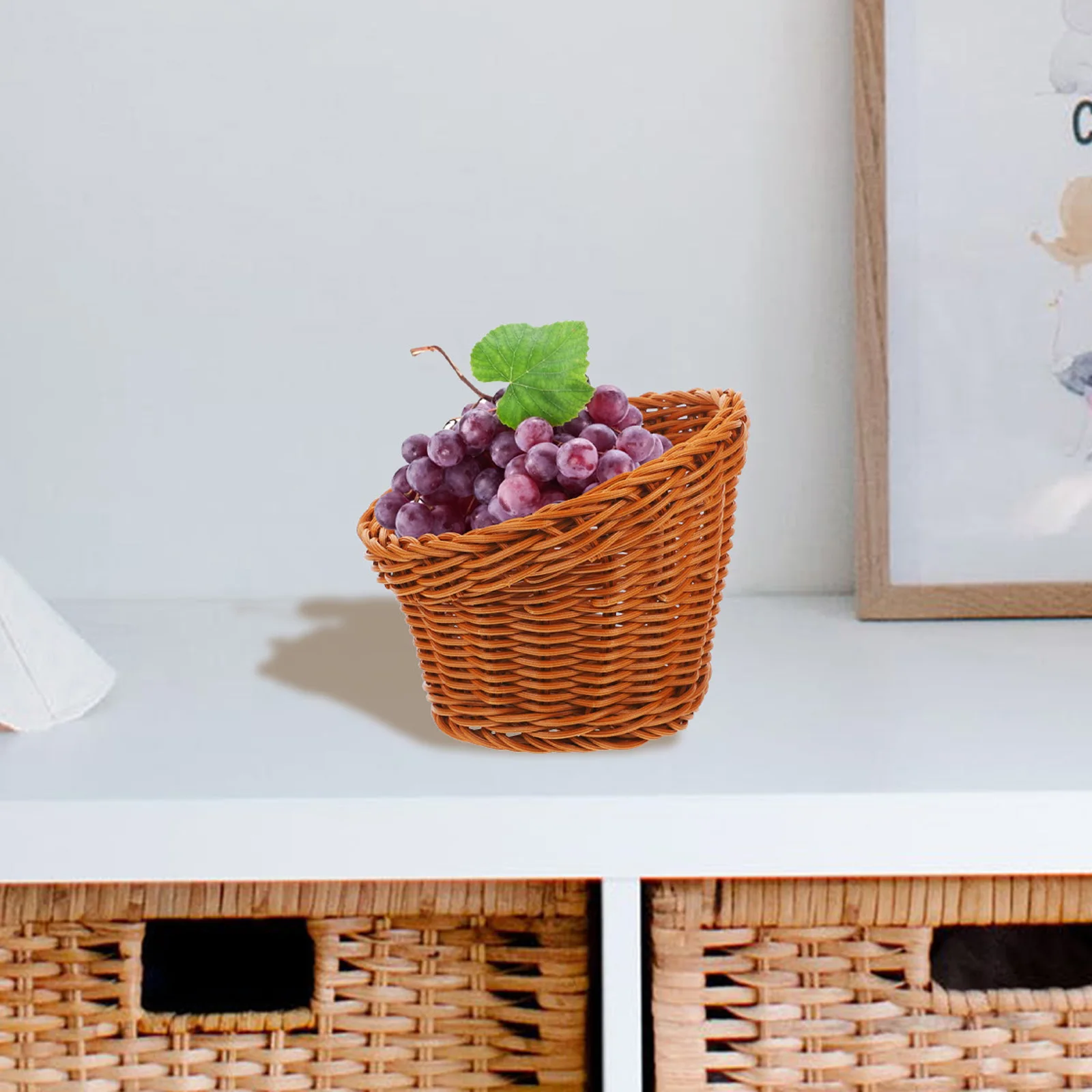 

2pcs Plastic Baskets Imitation Rattan Kitchen Container Fruit Bread Storage Household Food Holder Serving Trays