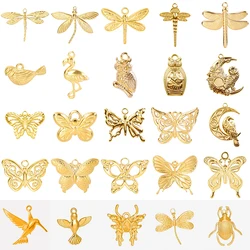 5pcs Fashion Bird Dragonfly Pendant Real Gold Plated Stainless Steel Charm Butterfly Pendants For Jewelry Making Bulk Breloques