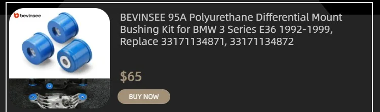 BEVINSEE 95A Polyurethane Rear Subframe Bushing Kit for BMW E36 3 Series 1992-1999 Non-TI, Replace 33319059300,33319059301