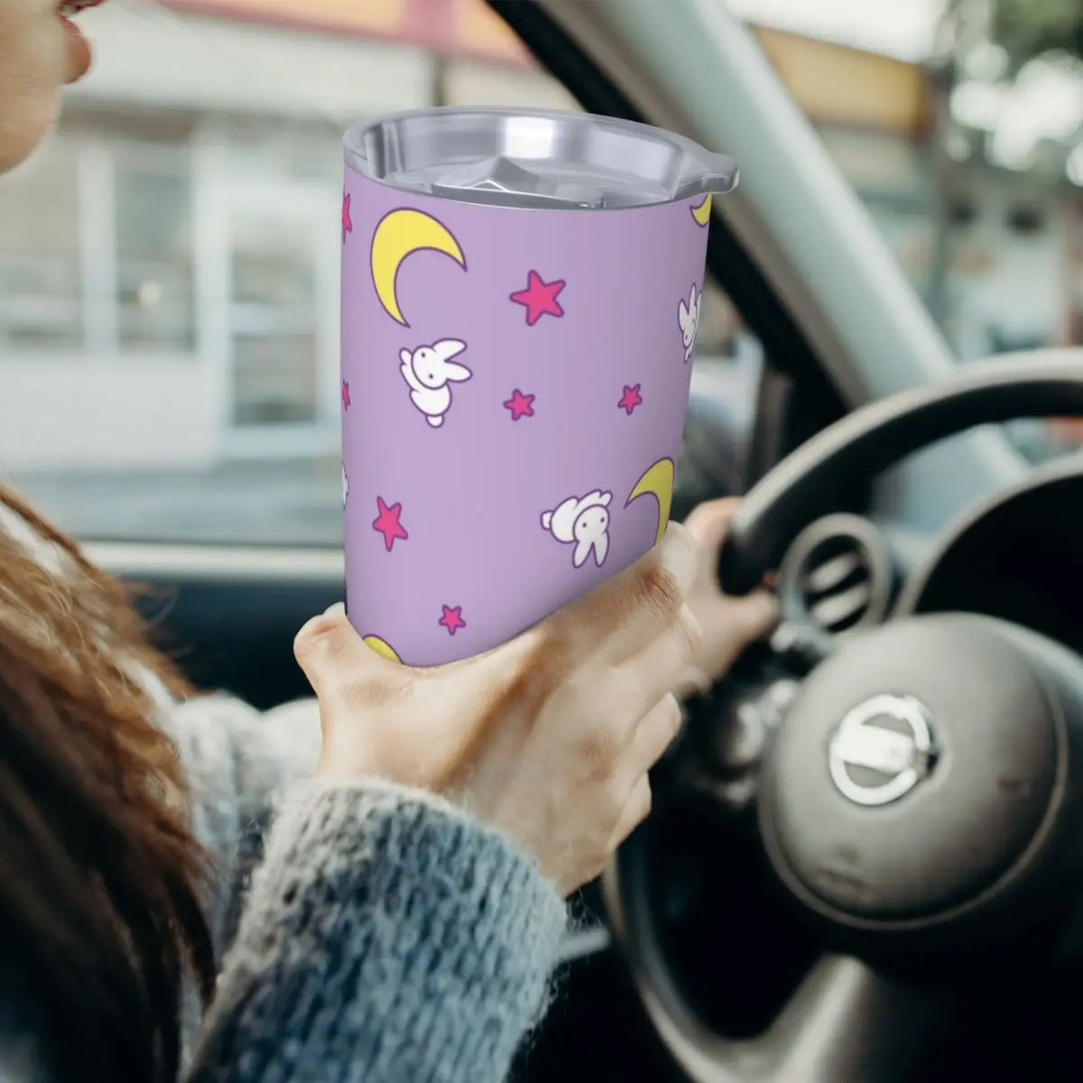 Sailor Moon - Crescent Moon And Bunny Stainless Steel Tumbler Vacuum Insulated Mugs Thermal Cold Cup Straws With Lid 20oz