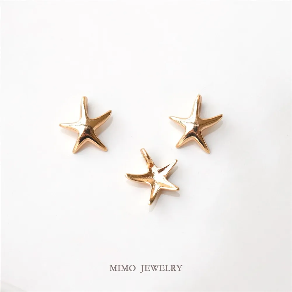 

1PCS 9.5x9.5mm DIY Handmade Accessory with Copper Plated Real Gold Two-color Smooth Sea Star Back Ring Pendant
