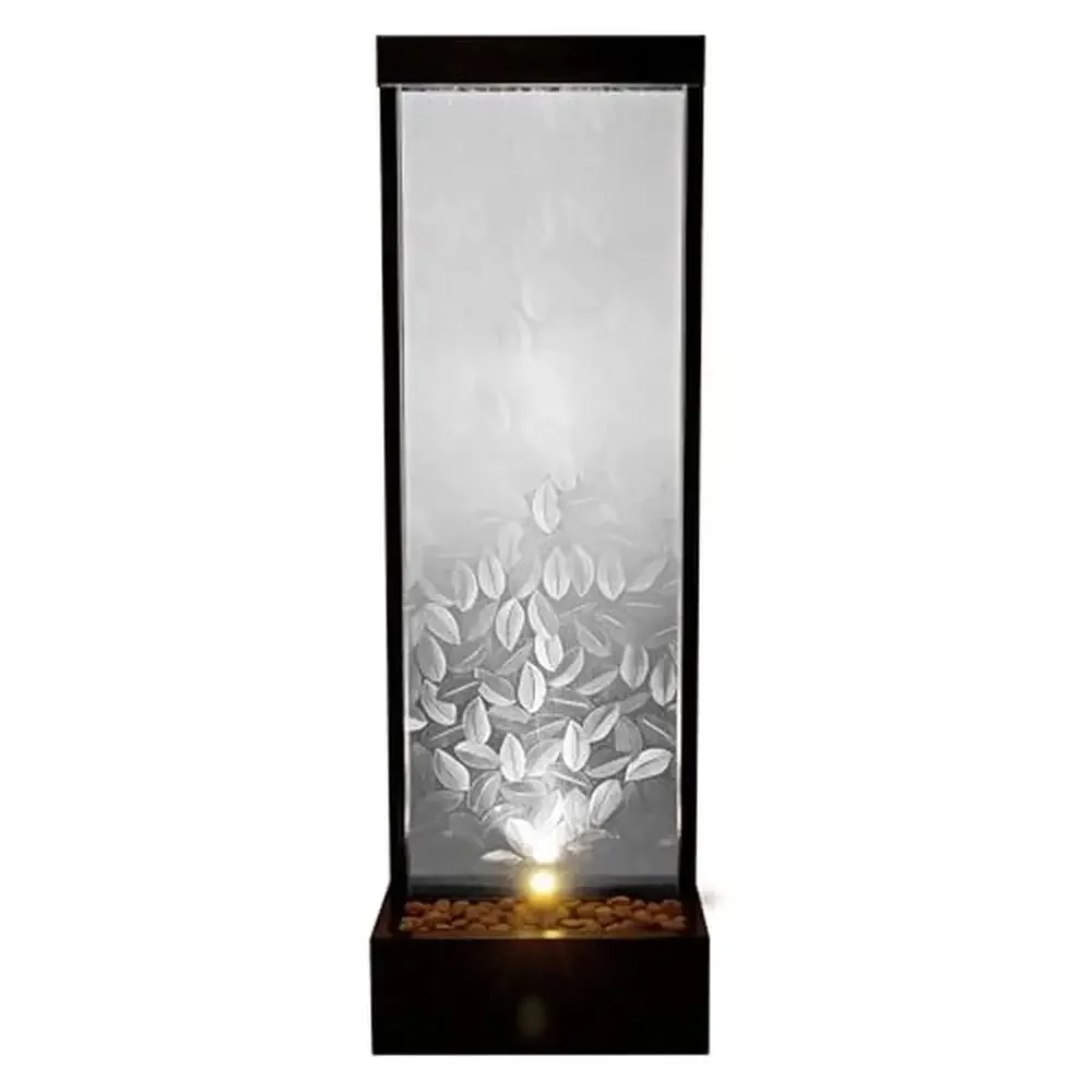 Modern Glass Panel Waterfall Fountain with LED Light Indoor/Outdoor Ambiance Enhancing Fountain Clear 72