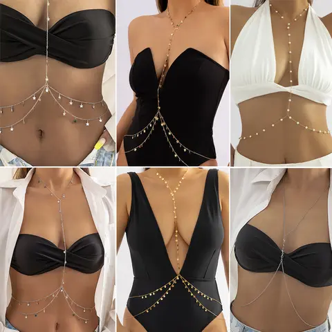 Hot Sexy Tassel Chest Chain Fashion Body Jewelry for Women Girl Bohomia Summer Beach Holiday Bikini Dect Cross Belly Waist Chain