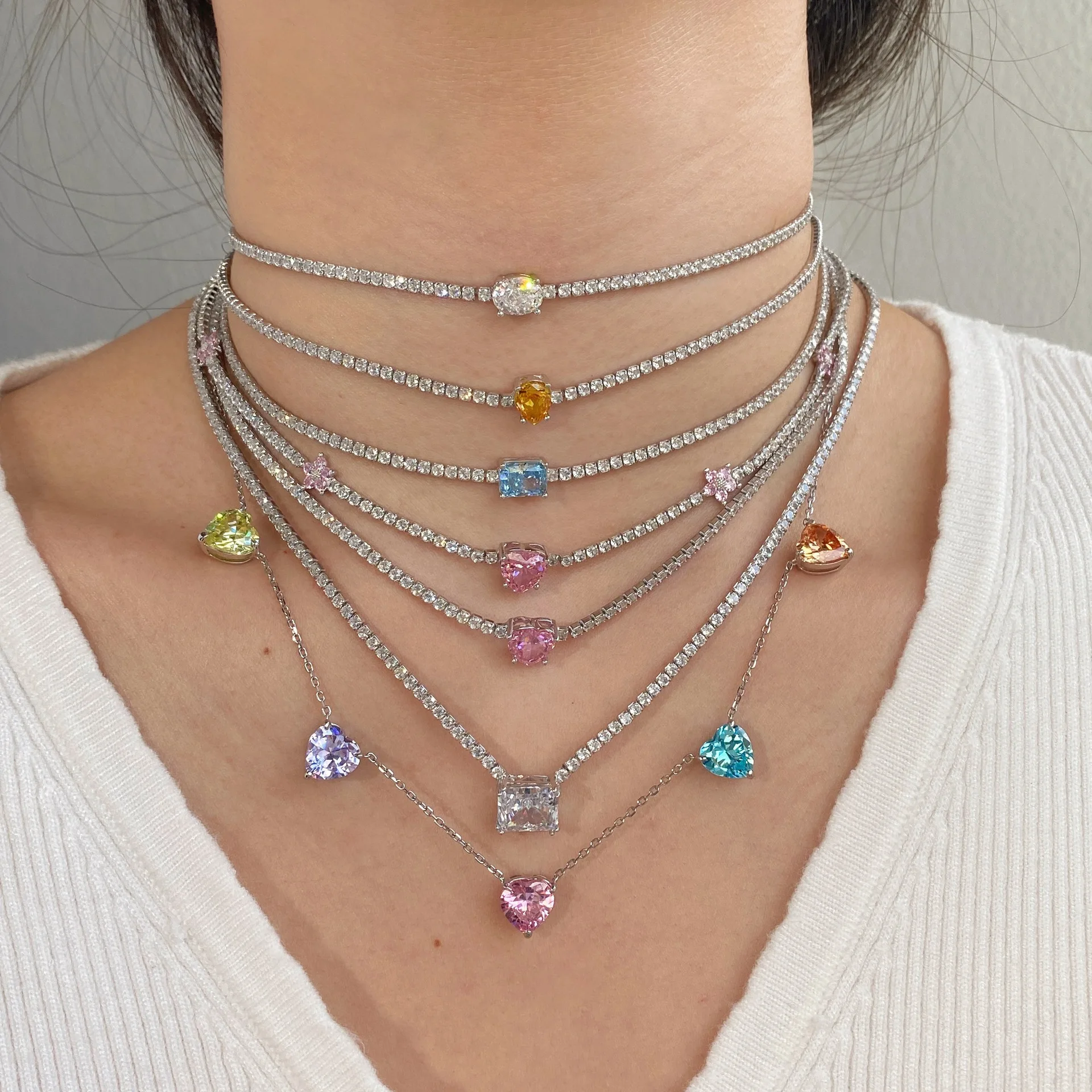 S925 Sterling Silver Tennis Necklace Women Radian Ice Flower Chopped Collar Chain Female 8A Zircon Design Luxury Jewelry Gift