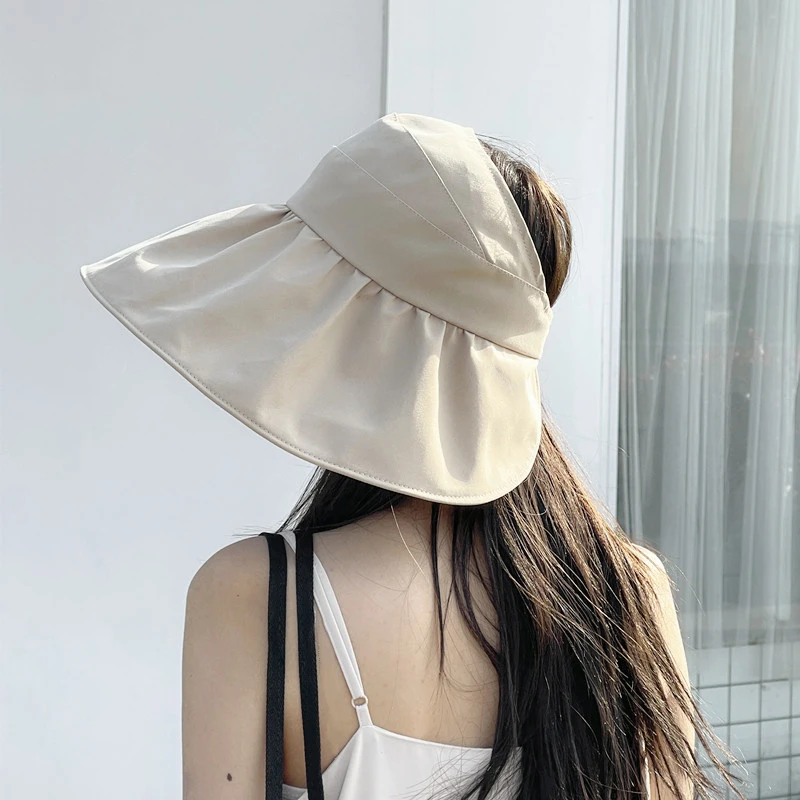 Summer Double Fisherman Hat Female Hollow Top Sun Hat Vinyl Coated Outdoor Uv Foldable Sun Hat