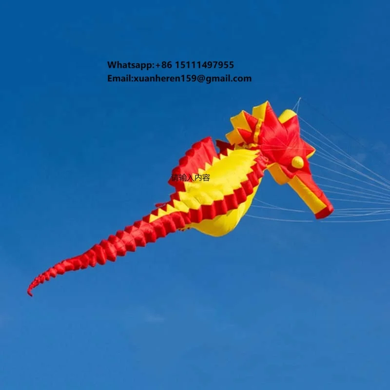 10M  Giant  Inflatable  Easy Flying Nylon  Frameless 3d Beach Soft Show Seahorse Kite Flying for Adults