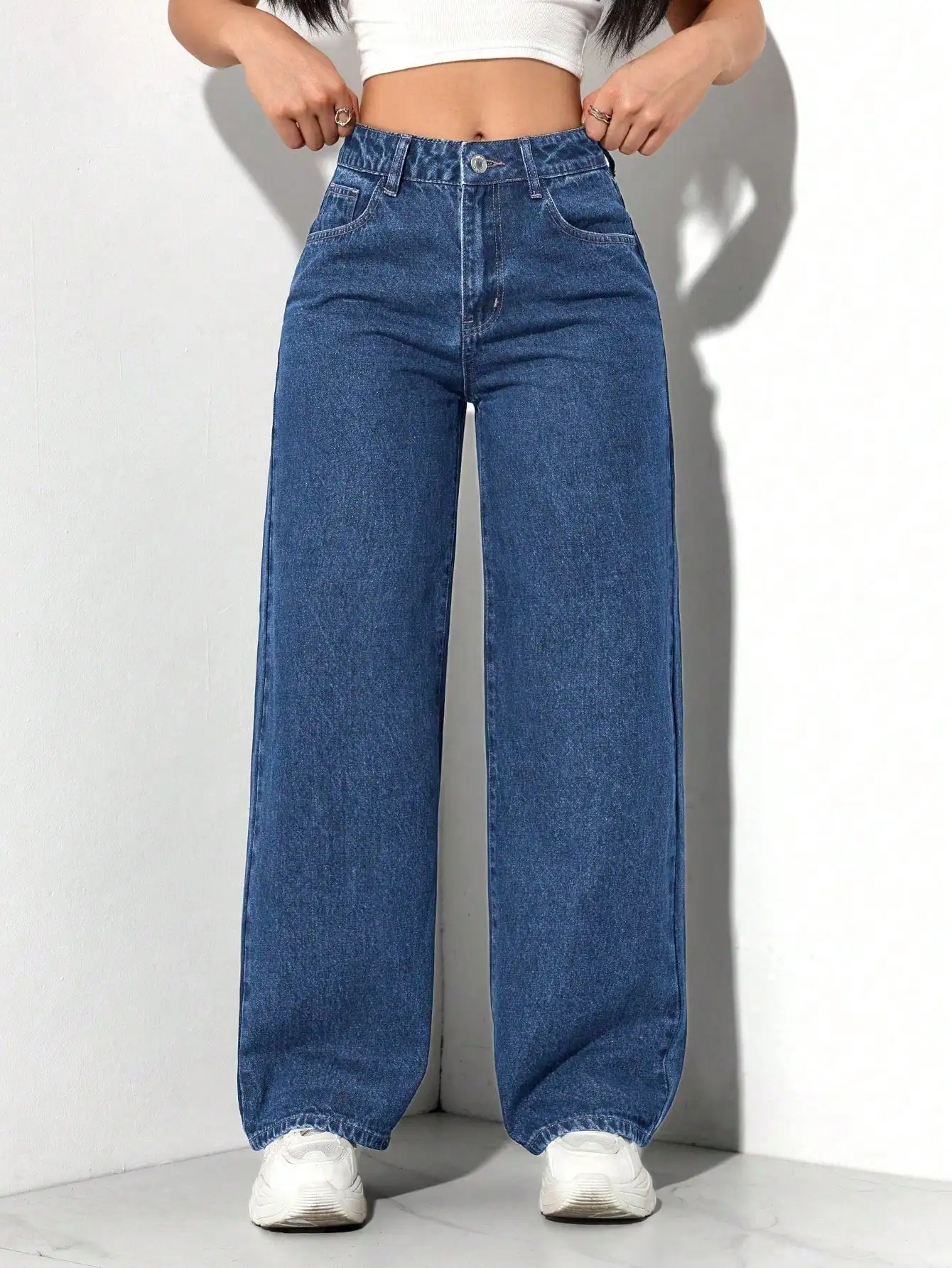 

Женские джинсы с высокой талией и широкими штанинами, повседневные, свободного кроя, с застежкой на пуговицах спереди