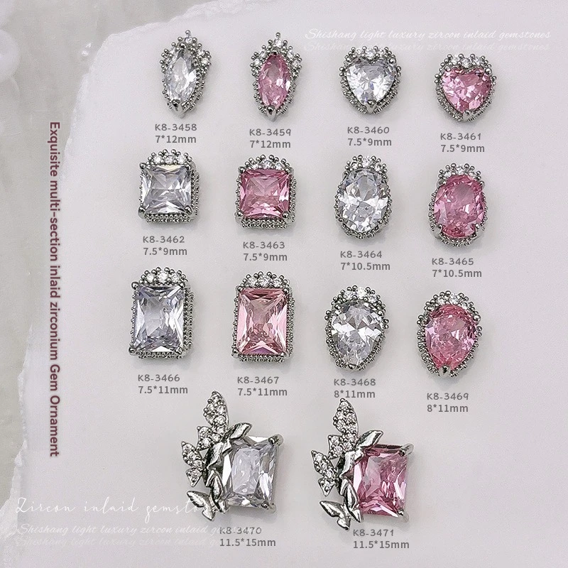 3D Nail Art Charms Crystal Rhinestone Stones Horse-eyed Heart-Shaped Pink/White Nail Jewelry  Designer Accessories Decor 5pcs