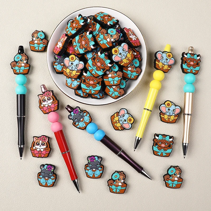 20pcs New Silicone Focal Beads Cartoon Animal Silicone Baby DIY Pacifier Chain Clips Newborn Baby Chew Toy Jewelry Accessories