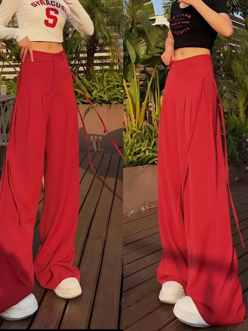 

Весенне-летние женские широкие брюки из ПВХ с низкой посадкой, тонкие, повседневные, для женщин среднего возраста