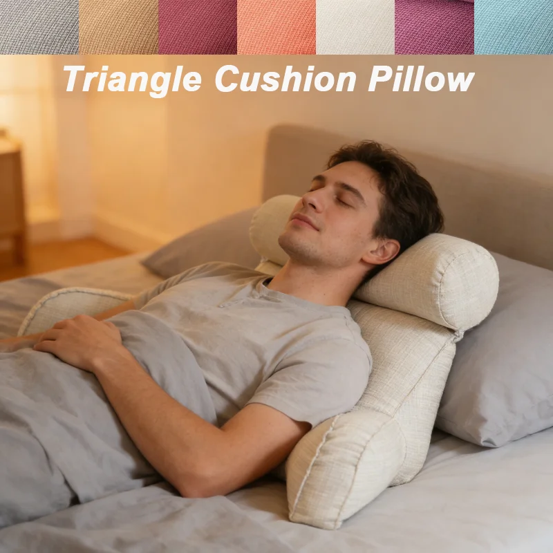 

1PC Solid Color Large Triangular Backrest Cushion All Season Headboard Pillow with Neck & Arm Support for Bed, Office & Car Seat