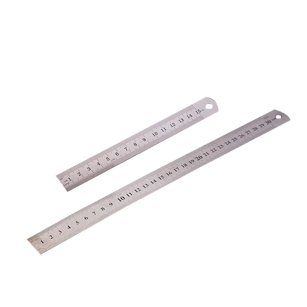 2Pcs Stainless Steel Ruler Metal Ruler High Precision Double Scale Hole Design Easy Storage for School Office Engineering