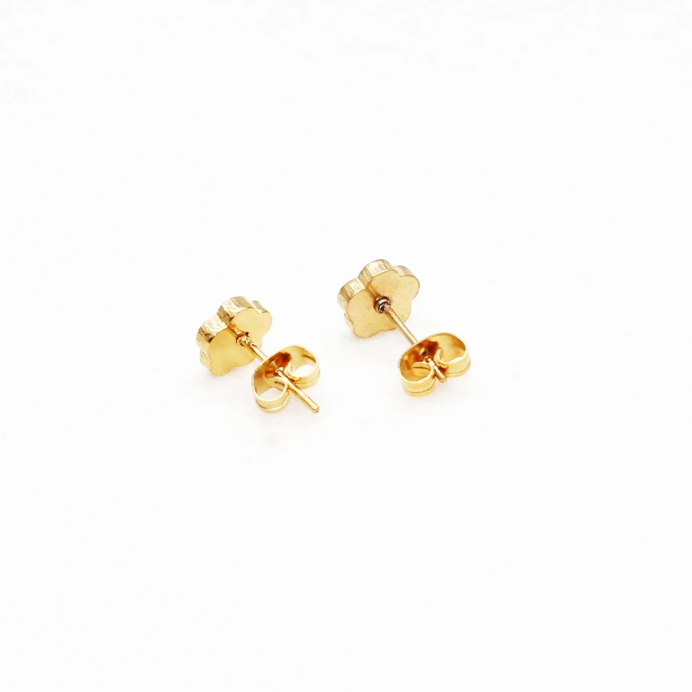 2PC Lot Brief Golden-Plated  Flower Shape Stainless Steel Stud Earrings For Men Women No Fade Allergy Free