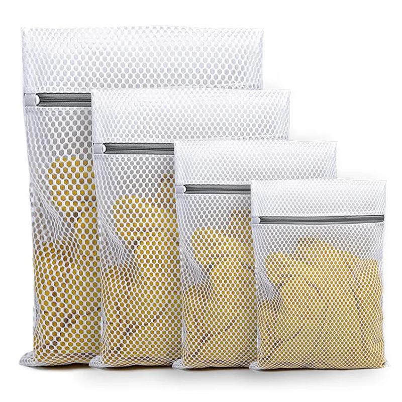 

2PCS Mesh Laundry Bags With 4 Sizes Durable Honeycomb Mesh Laundry Bags Reusable Washing Machines Bra Bag