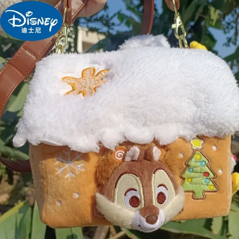 

Disney New Chip 'n' Dale Cute Plush Bag Gingerbread House Kawaii Plush Christmas Skew Straddle Cartoon One Shoulder Bag Gifts