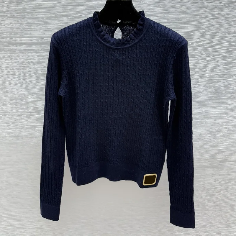 

High-quality lace round-neck logo patchwork women's fitted sweater autumn winter clothing pullover 251004139