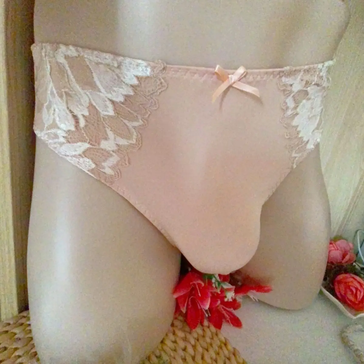 Man\'s Red Color Lace Briefs DJ Club Live Show