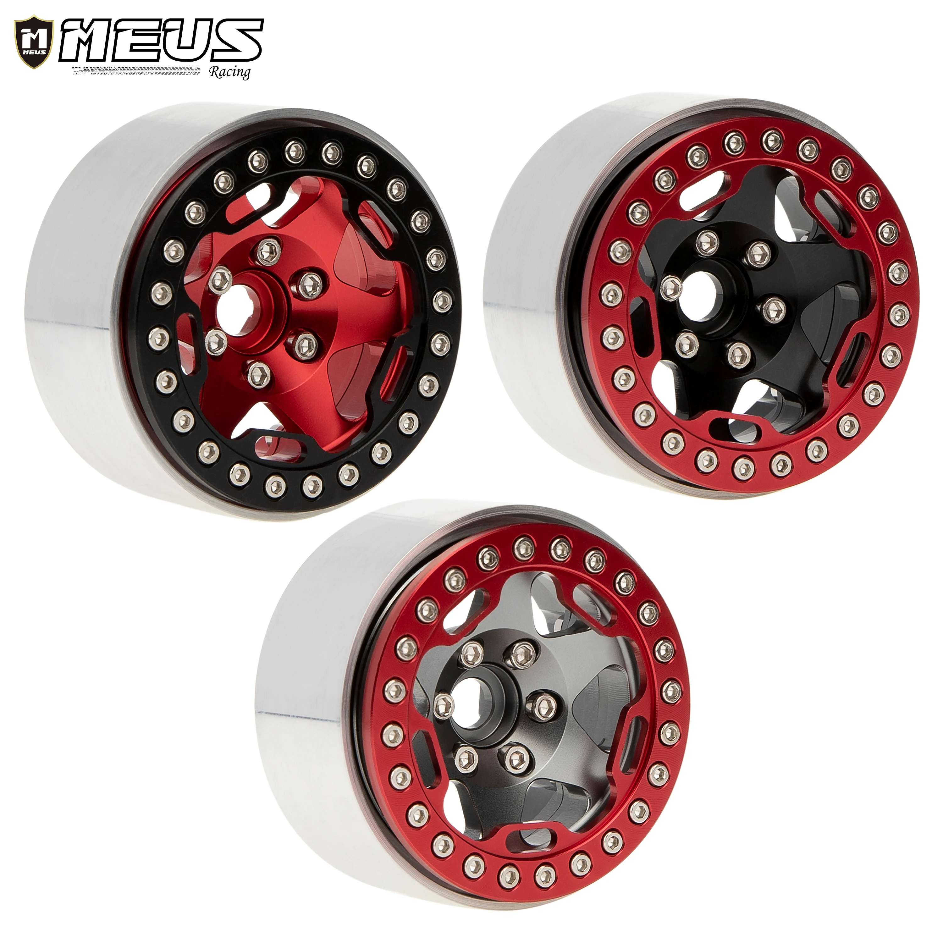 Meus Racing 4PCS 1.9in 1.9'' Beadlock Wheel Metal Wheel Hub Rim 12MM Hex Combiner Part for 1/10 RC Crawler SCX10 90046 D90 TRX4