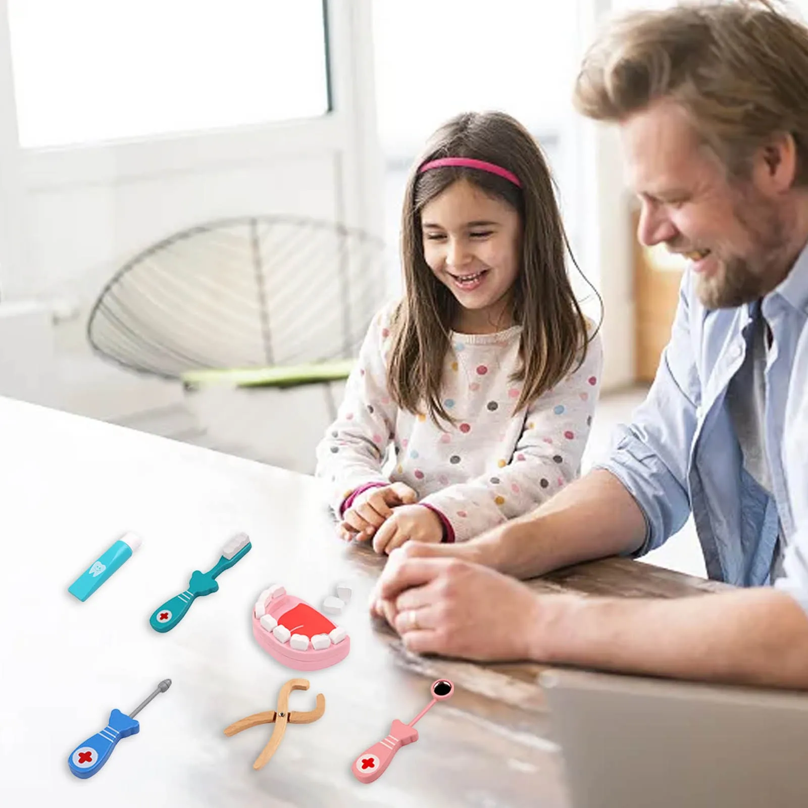 Magneti per perline Set di giocattoli per bambini Set di giocattoli da dottore per bambini 6 Set di strumenti in legno Set di giocattoli per l'educazione precoce Magneti da costruzione per ragazzi 8-12