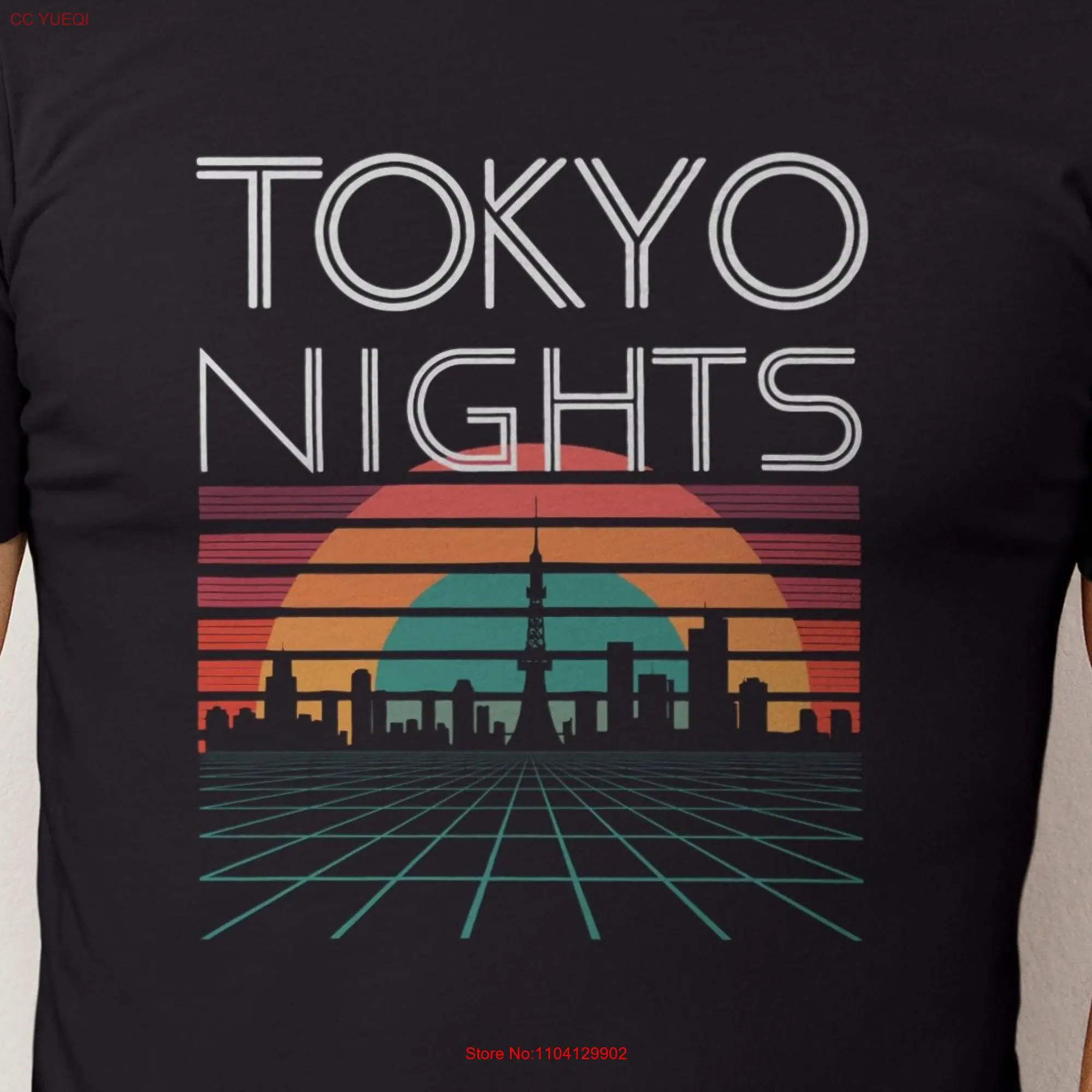 Retro Tokyo Soundwave T Shirt Vintage Sunset Urban Skyline Futuristic City Design Architecture  long or short sleeves