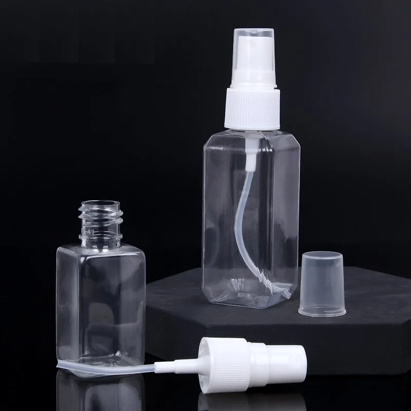 Transparent Square Atomizer Liquid Container Toner Water Spray Bottle 10/20/30/50/100ml PET Plastic Mist Spray Bottle 50pcs