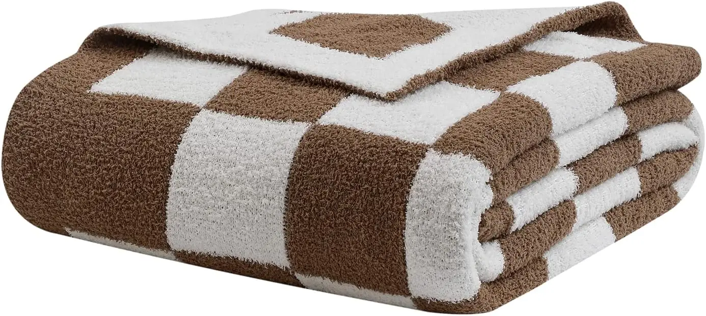 

Fuzzy Checkerboard Grid Throw Blanket Soft Cozy Warm Microfiber Bed Blanket Decor For Couch Sofa Bed Travel Home (Mocha,