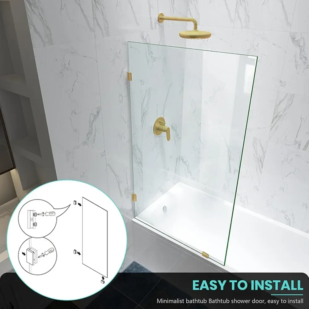 

Bestseller34x58 Inch Frameless Fixed Shower Glass Panel, 1/4" Tempered Clear Glass with Brushed Gold Clamps