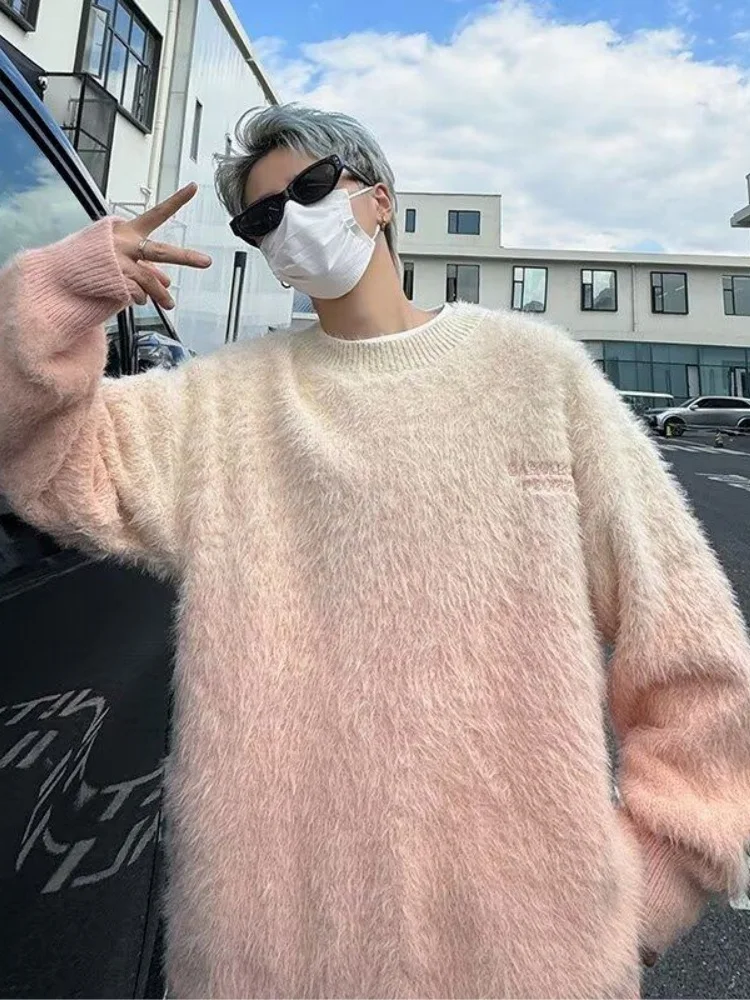 

Men's adient Color Camere Knitwear round Ne Base irt Inner Wear Winter Thi Warm Soft Teenage American Casual Sle