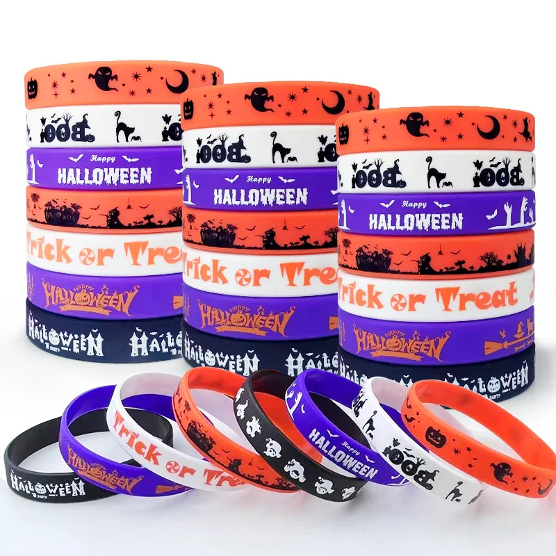 

16pcs Halloween Party Rubber Bracelets Halloween Trick Tread Party Supplies Favors Spider Pumpkin Silicone Wristbands Halloween